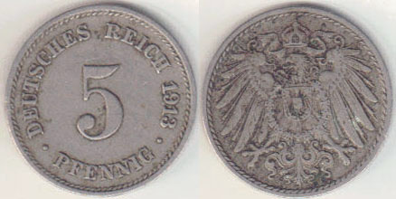 1913 J Germany 5 Pfennig A002981